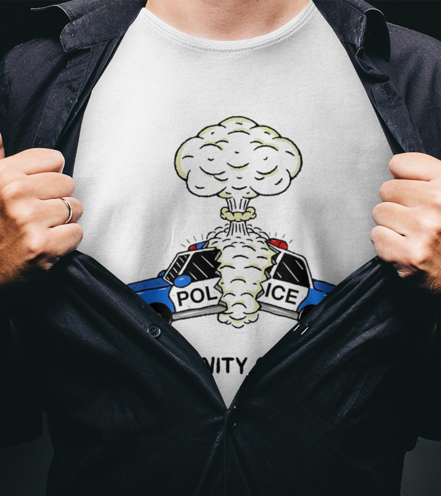 Community Service Police Car Mushroom Cloud Explosion T-Shirt