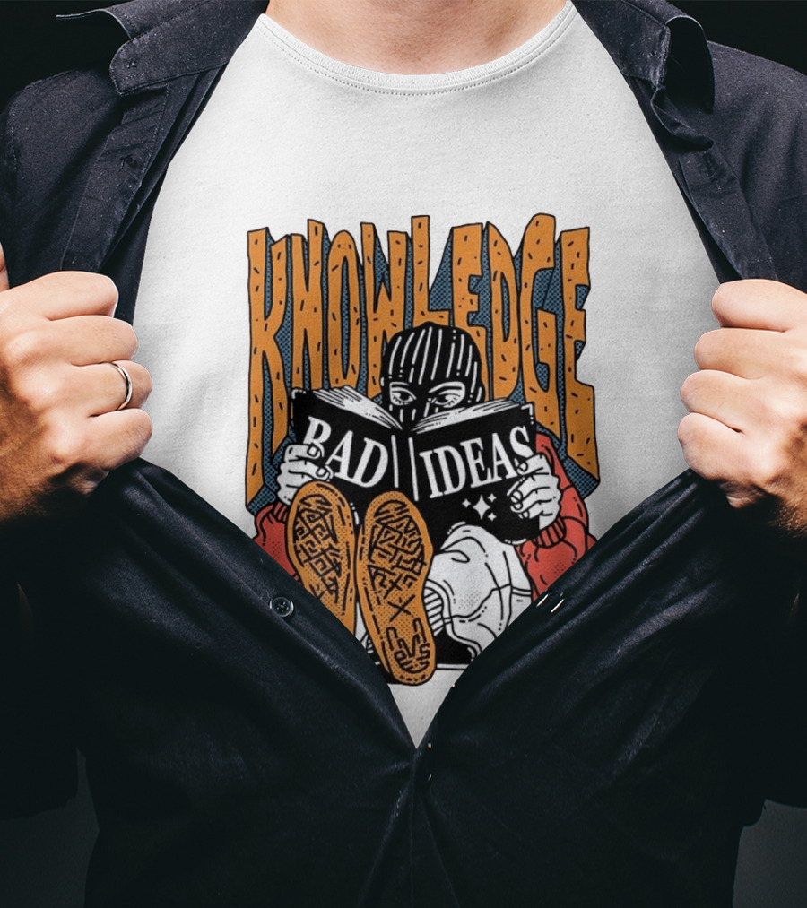 Knowledge Bad Ideas Elyski Balaclava Reading Book Shoe Soles Halftone Cartoon T-Shirt