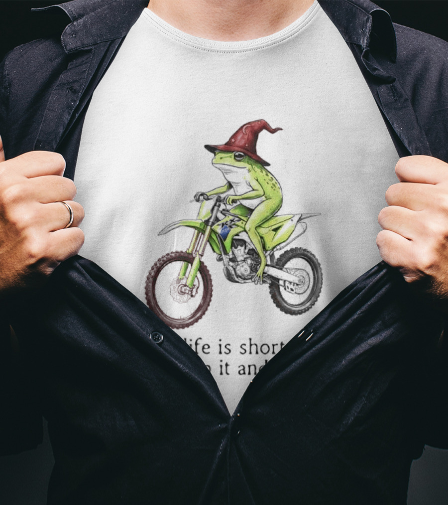 Life Is Short So Grip It And Rip It Frog Red Wizard Hat Green Dirt Bike Adventure T-Shirt