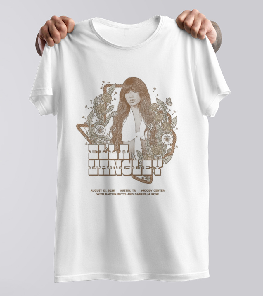 Ella Langley Moody Center 2026 Tour Austin Texas August 13th Vintage Floral Texas Map T-Shirt