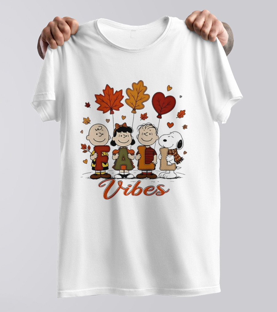 Fall Vibes Peanuts Characters With Leaf Balloons T-Shirt