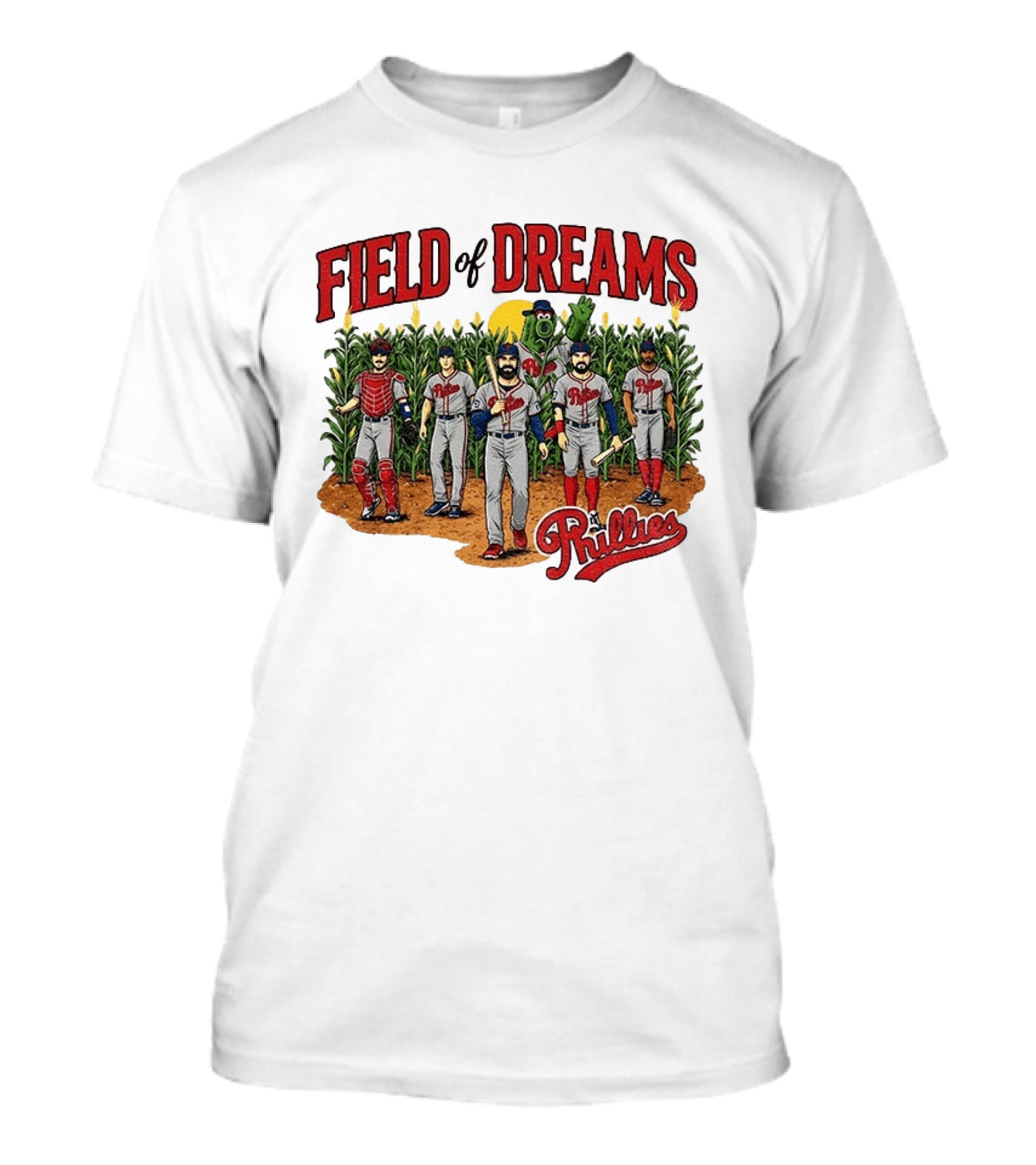 Field Of Dreams Phillies Philadelphia Baseball Players Cornfield Scene T-Shirt