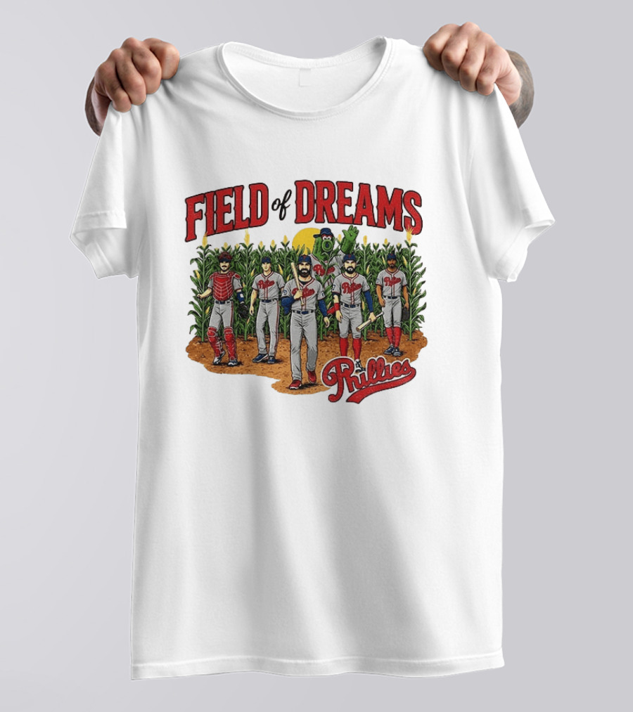 Field Of Dreams Phillies Philadelphia Baseball Players Cornfield Scene T-Shirt