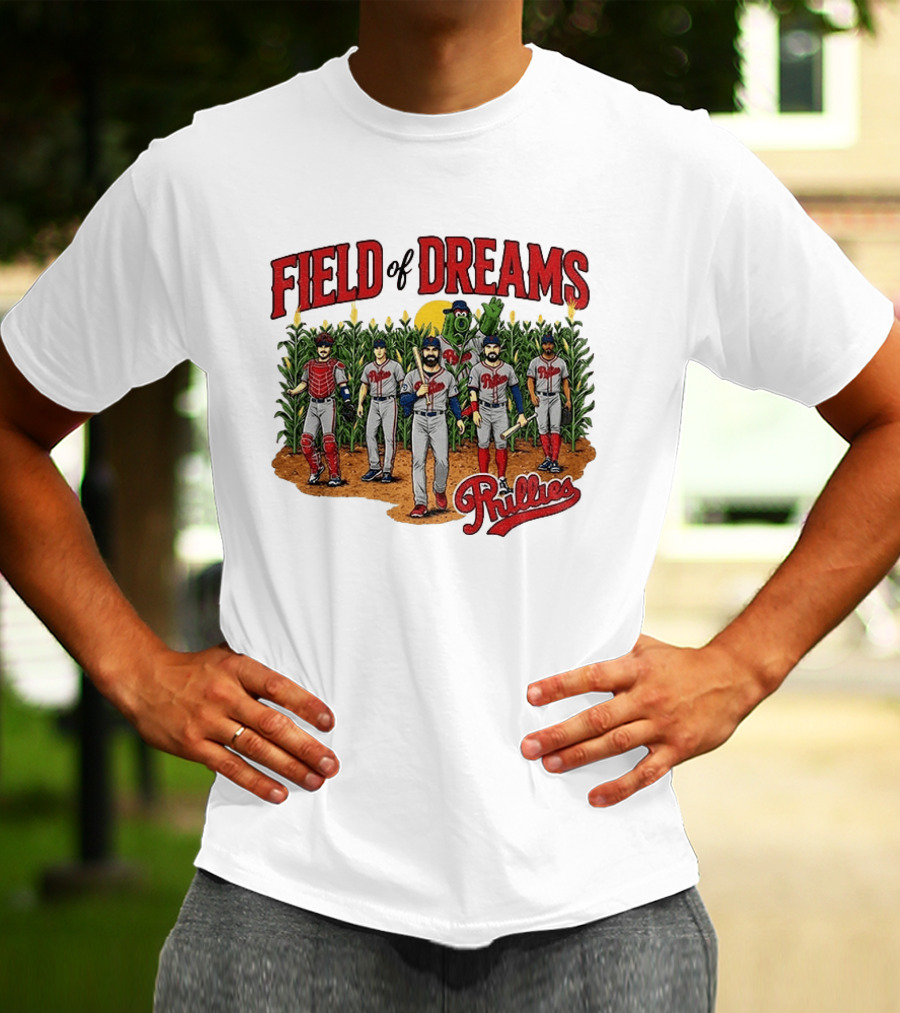 Field Of Dreams Phillies Philadelphia Baseball Players Cornfield Scene T-Shirt