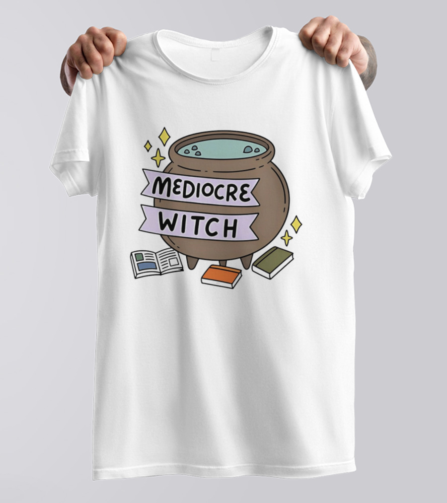 Mediocre Witch Magic Cauldron With Book And Sparkles T-Shirt