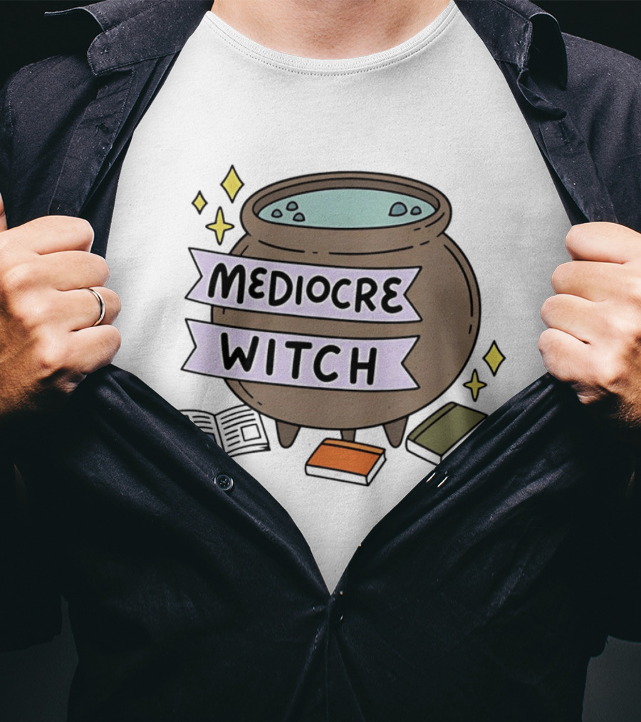 Mediocre Witch Magic Cauldron With Book And Sparkles T-Shirt