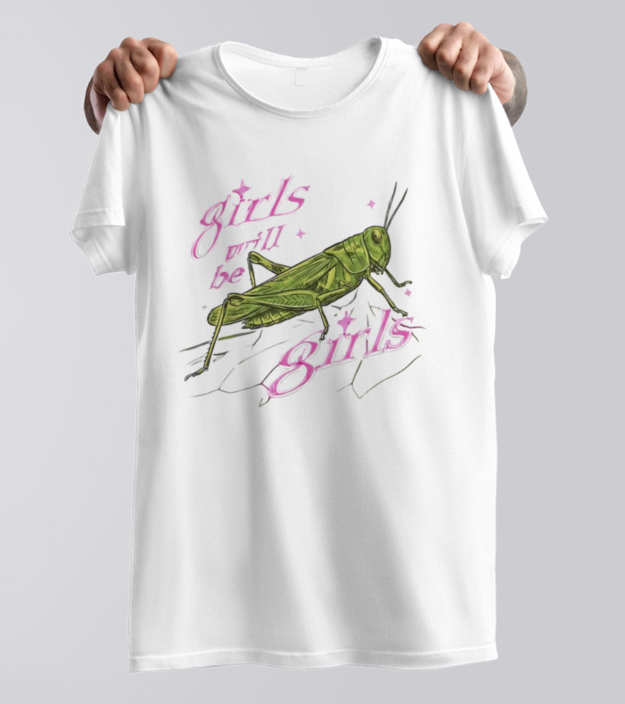 Girls Will Be Girls Green Grasshopper Pink Sparkles T-Shirt