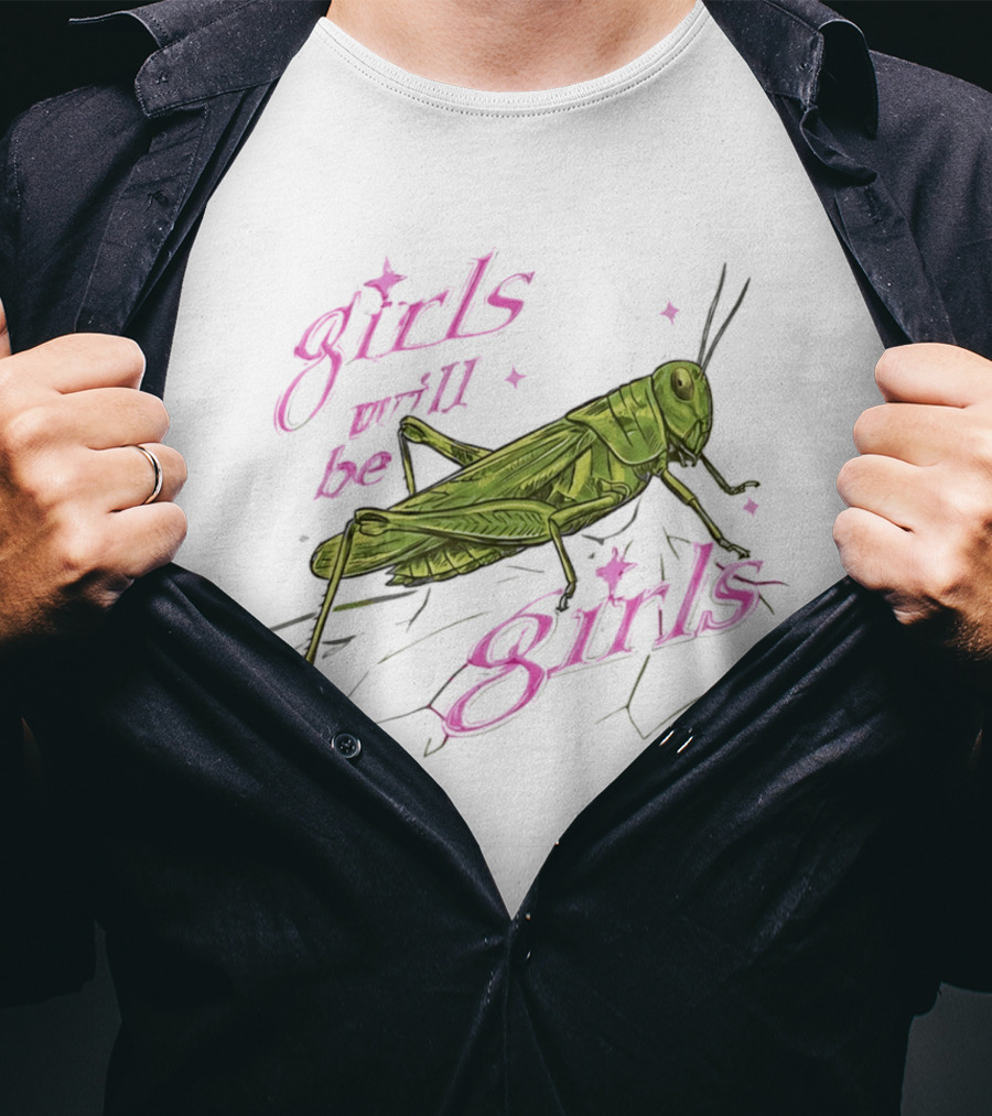 Girls Will Be Girls Green Grasshopper Pink Sparkles T-Shirt