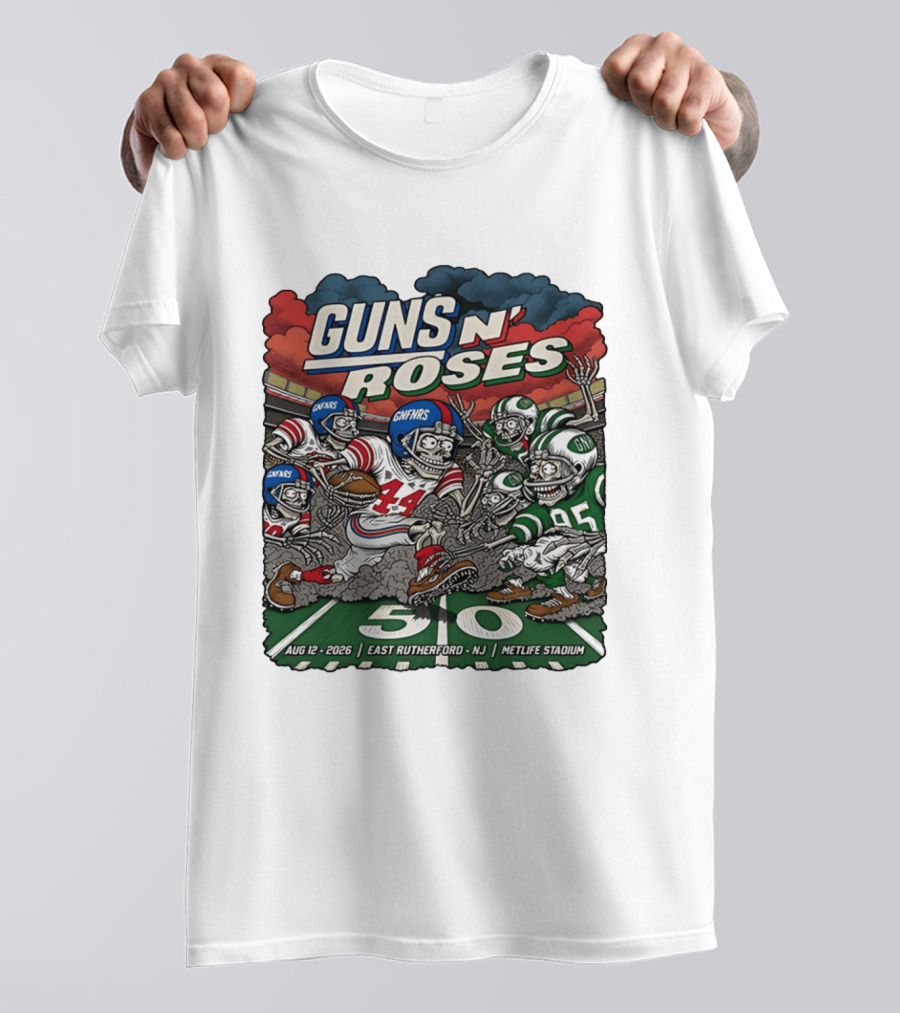 Guns N' Roses MetLife Stadium East Rutherford NJ August 12 2026 Football Skeletons T-Shirt