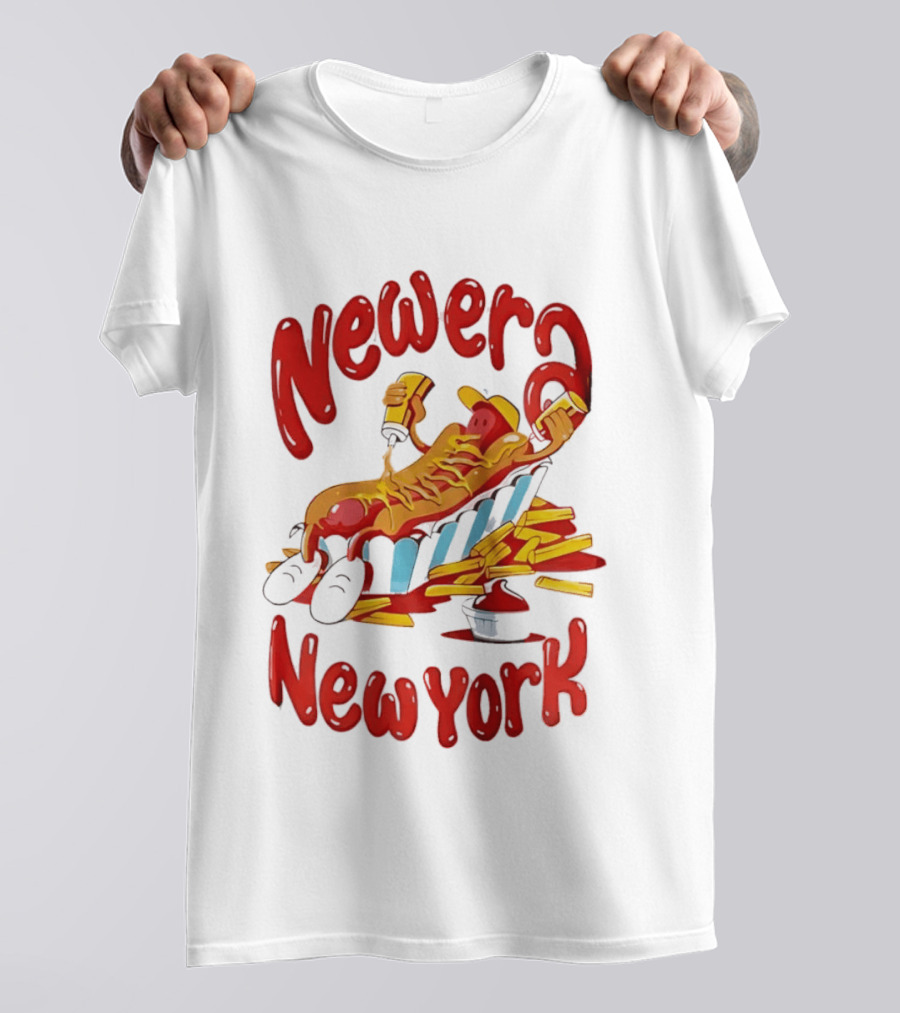 Newer New York Relaxing Hot Dog Beach Ketchup French Fries T-Shirt