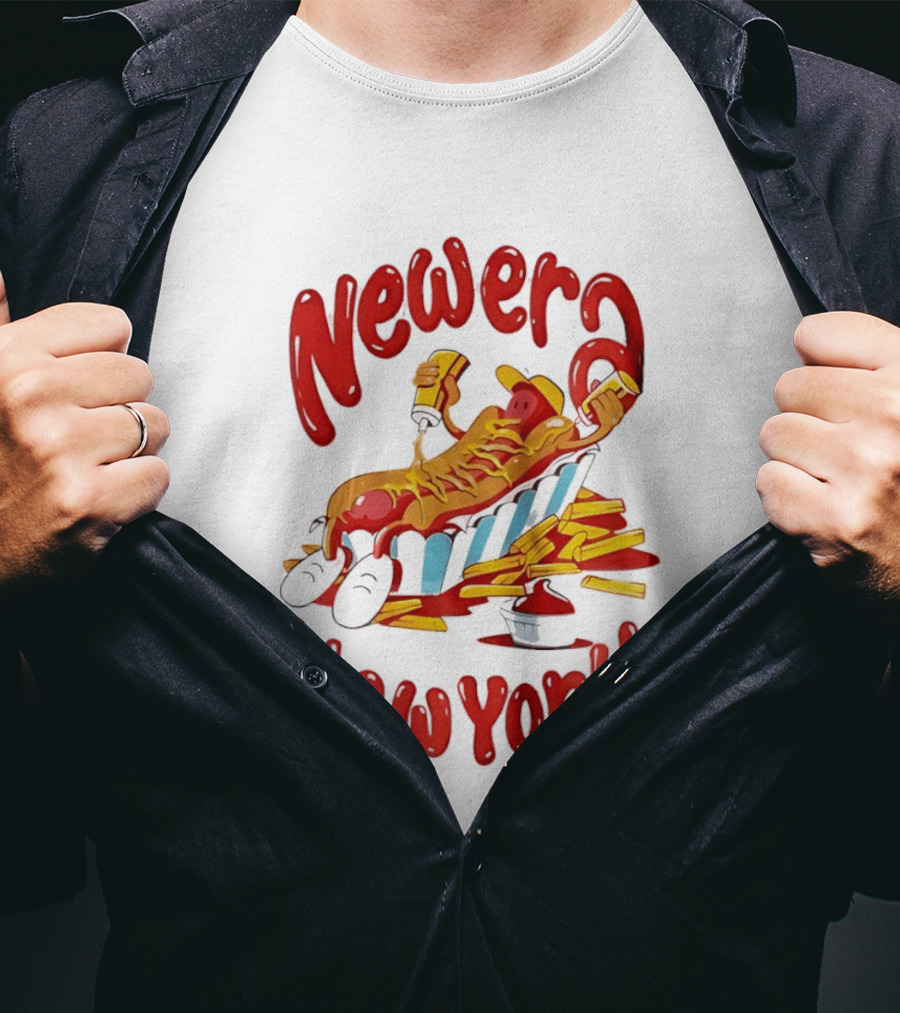 Newer New York Relaxing Hot Dog Beach Ketchup French Fries T-Shirt