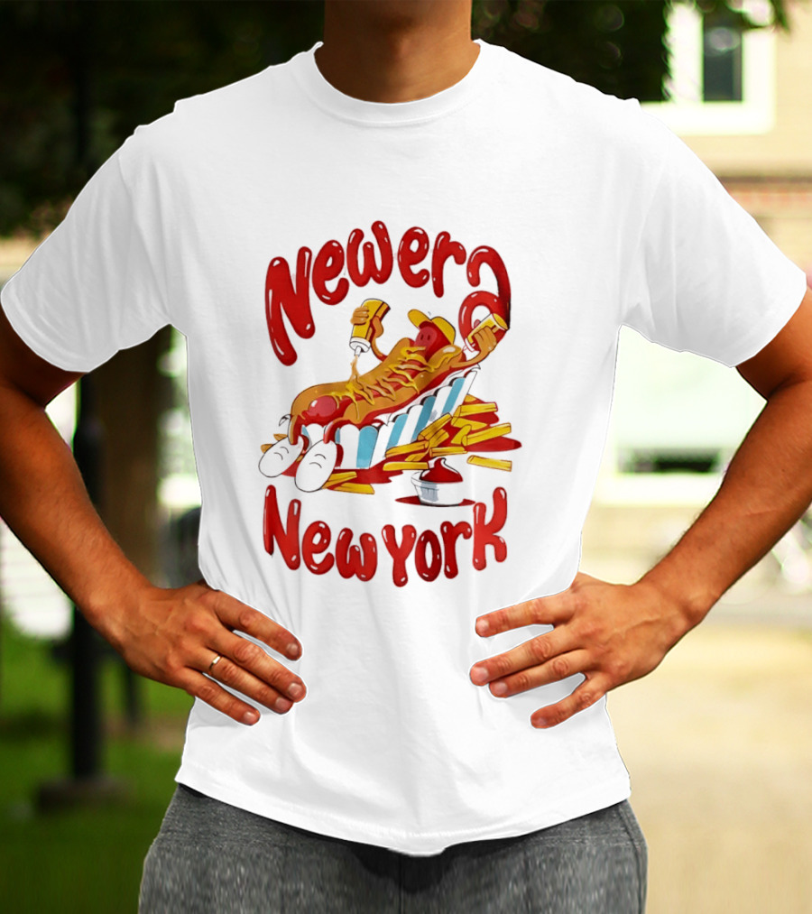 Newer New York Relaxing Hot Dog Beach Ketchup French Fries T-Shirt