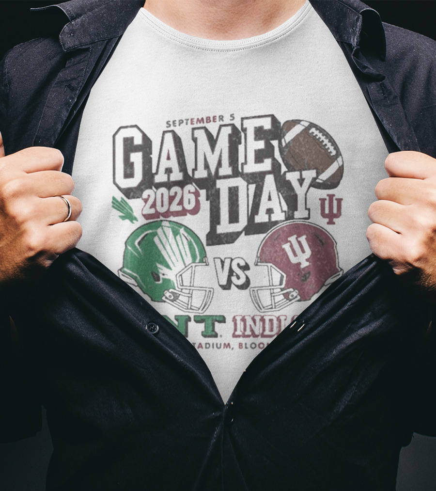 North Texas Mean Green University Of North Texas Vs Indiana Hoosiers Game Day September 5 2026 Memorial Stadium Bloomington T-Shirt