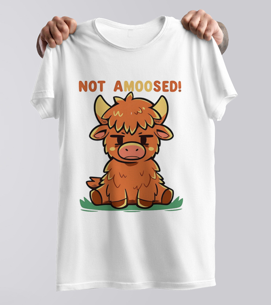 Not Amoosed Cute Grumpy Highland Cow Pun T-Shirt