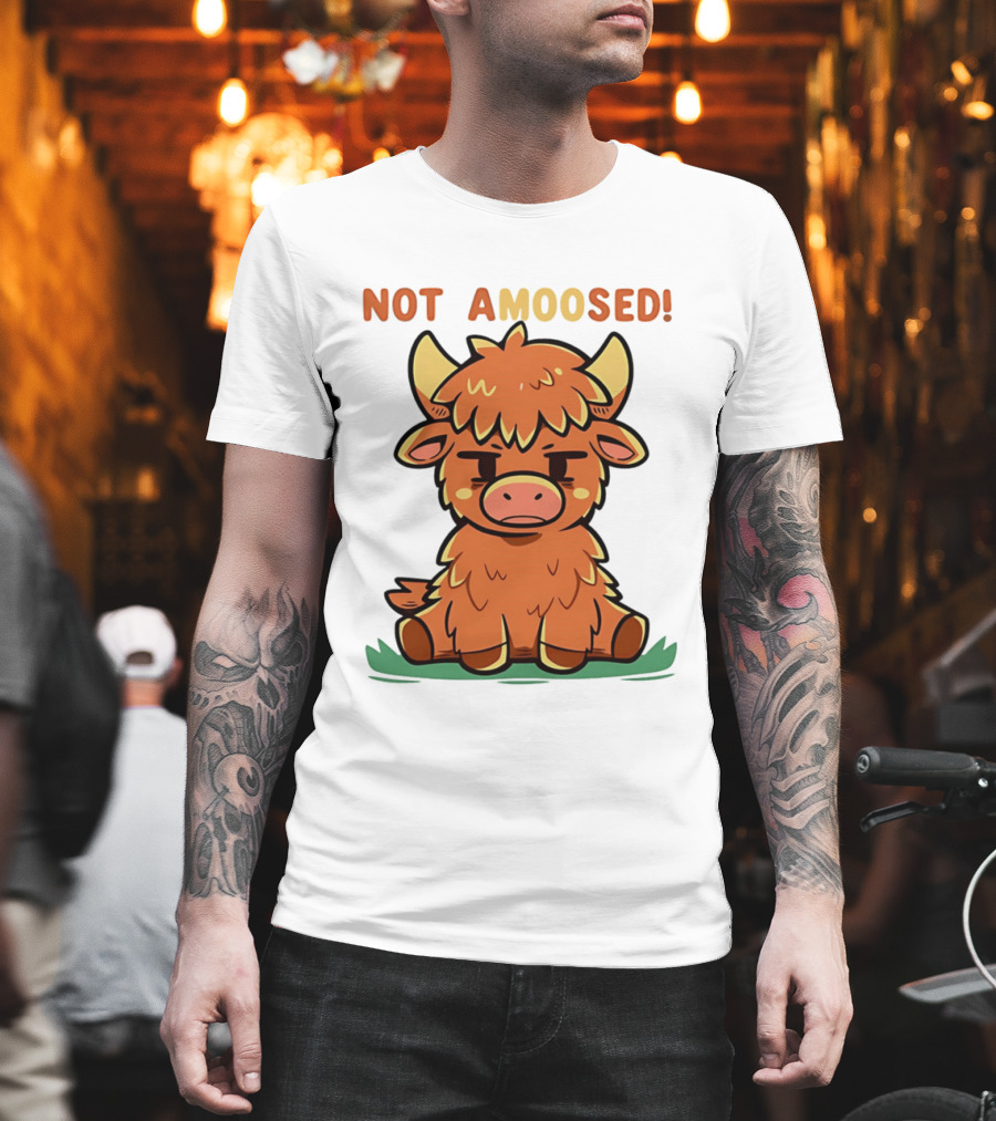 Not Amoosed Cute Grumpy Highland Cow Pun T-Shirt