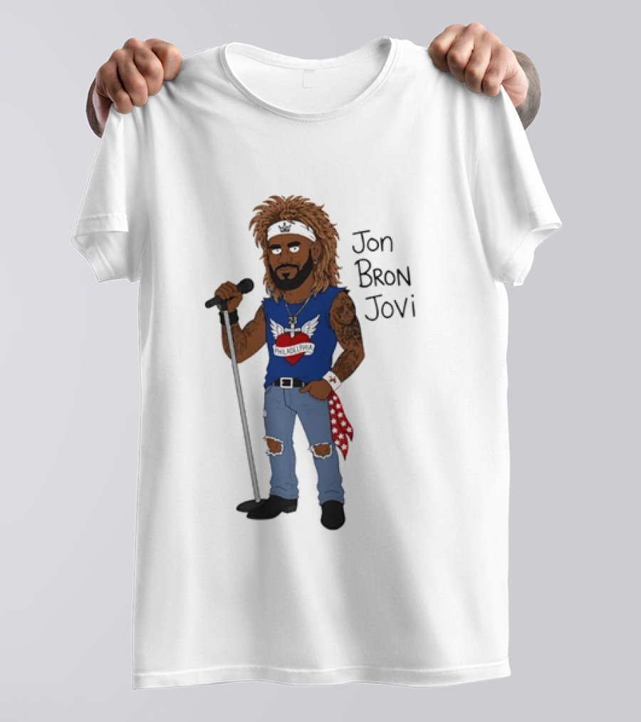 Philadelphia Jon Bron Jovi Cartoon Caricature Rockstar Holding Microphone Bandana Tattoo T-Shirt