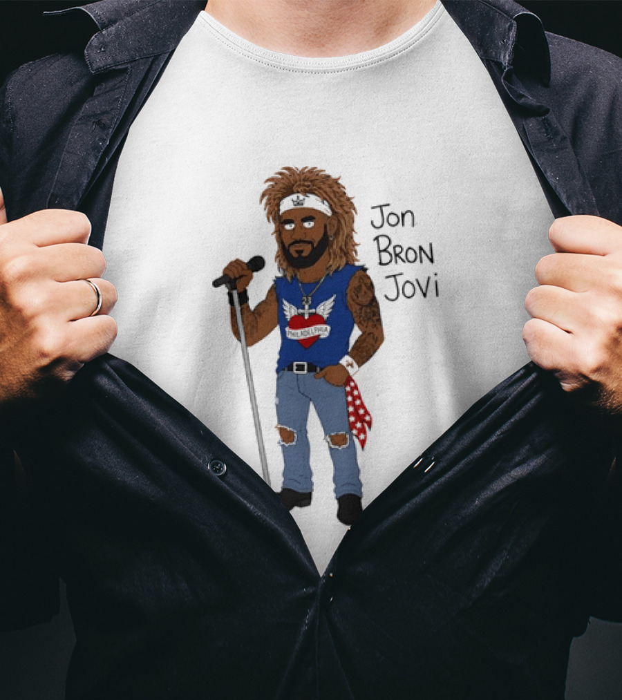 Philadelphia Jon Bron Jovi Cartoon Caricature Rockstar Holding Microphone Bandana Tattoo T-Shirt