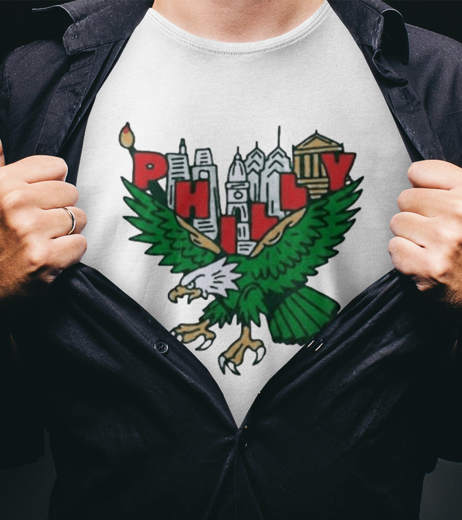 Philly Eagles City Of Brotherly Love Skyline Green Eagle T-Shirt
