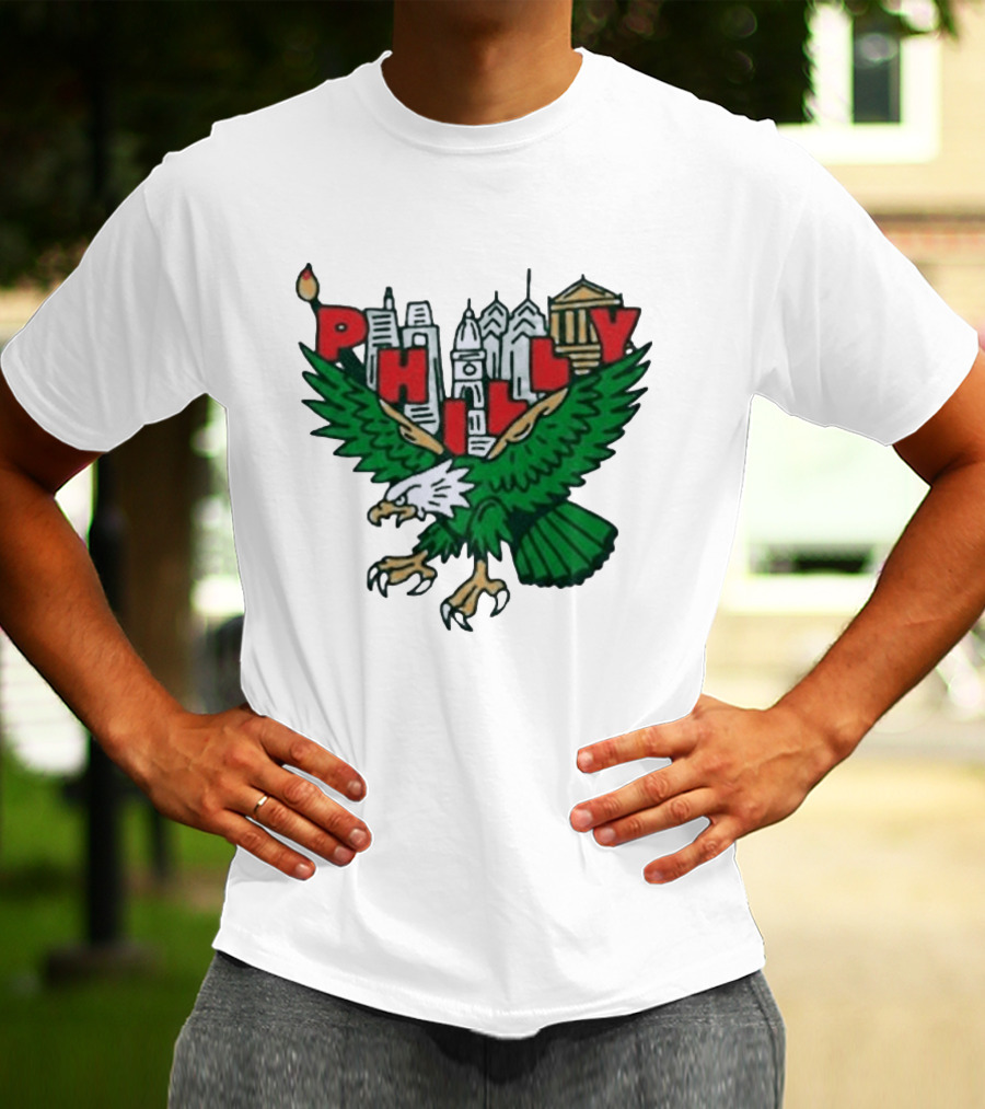 Philly Eagles City Of Brotherly Love Skyline Green Eagle T-Shirt
