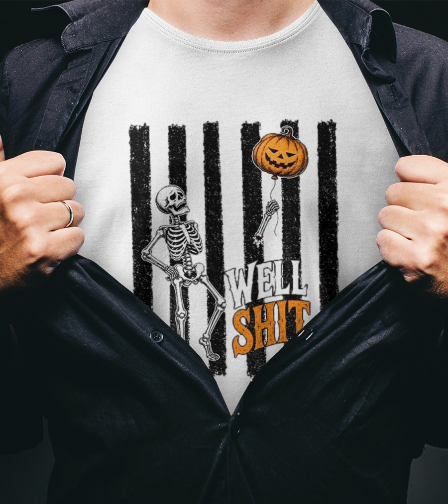 Skeleton Pumpkin Lost Balloon Well Shit Halloween T-Shirt