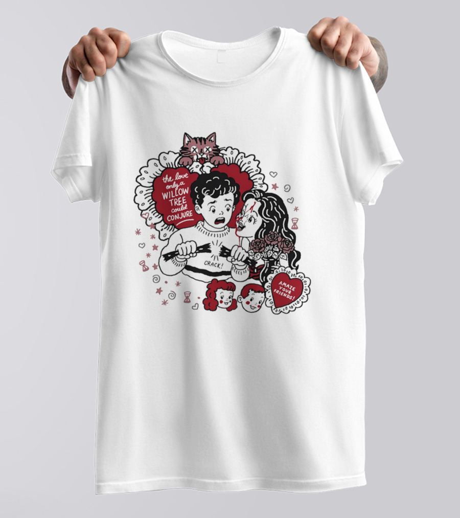 The Love Only A Willow Tree Could Conjure Crack Heartbreak Roses Cat T-Shirt