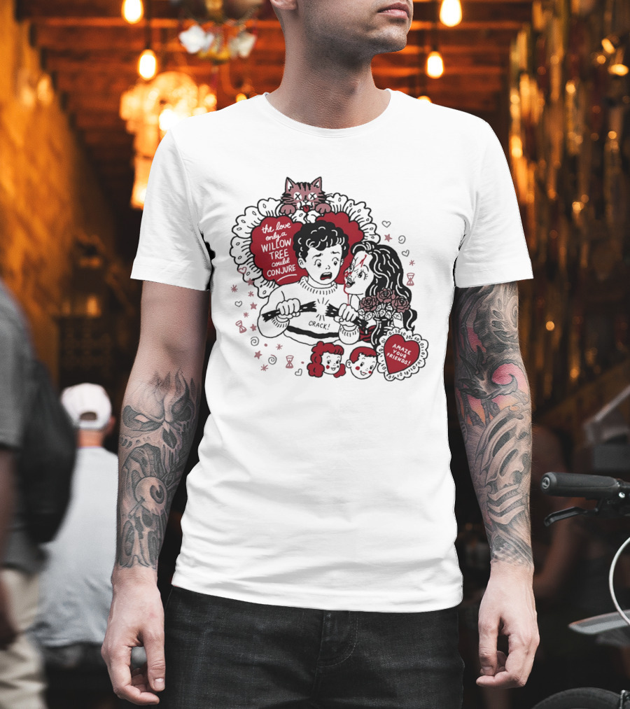 The Love Only A Willow Tree Could Conjure Crack Heartbreak Roses Cat T-Shirt