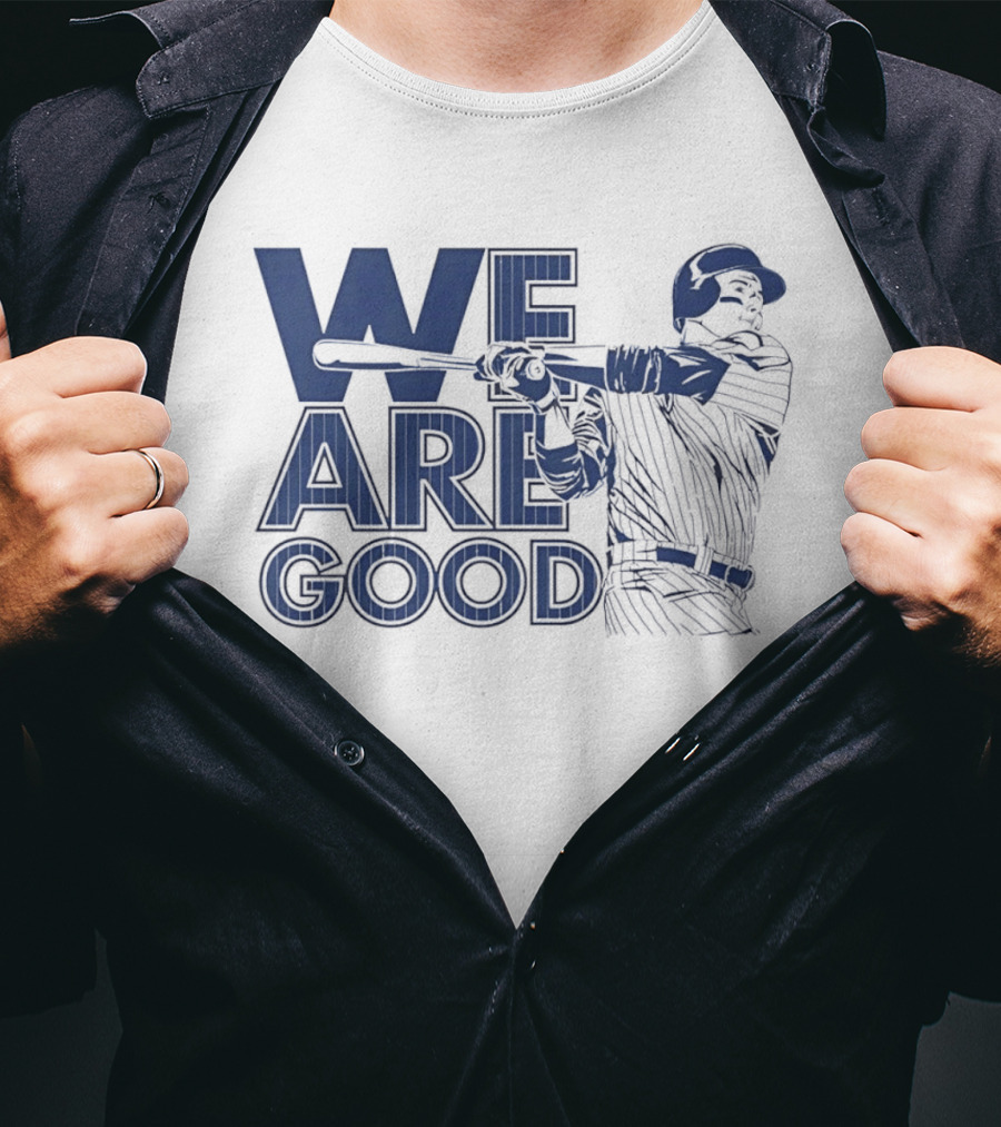 We Are Good Baseball Pinstripe Batter Swinging Bat T-Shirt