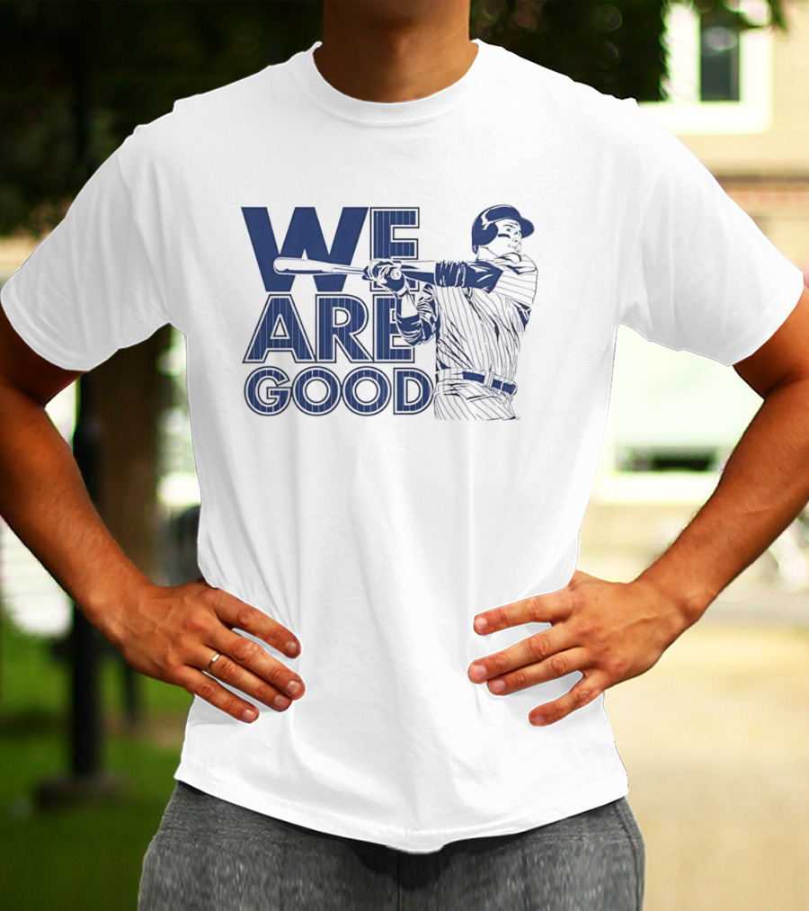 We Are Good Baseball Pinstripe Batter Swinging Bat T-Shirt