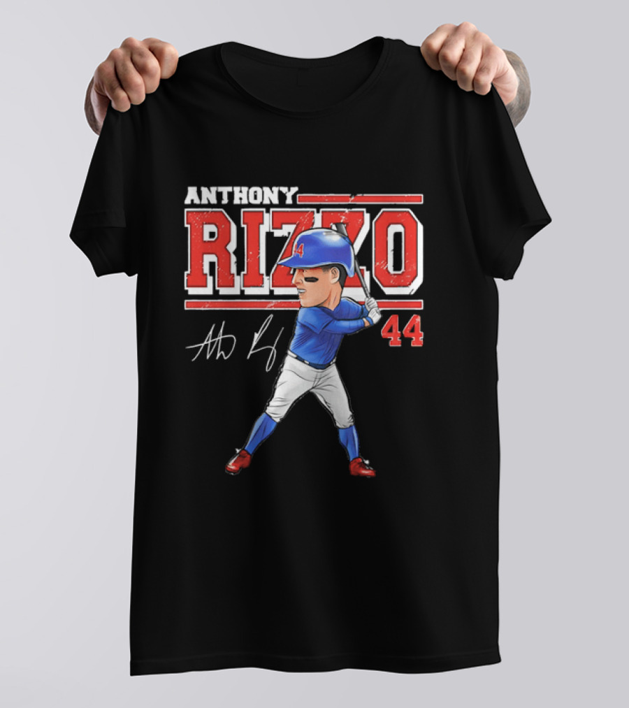 Anthony Rizzo 44 Baseball Player Caricature Batting Stance Distressed Signature T-Shirt