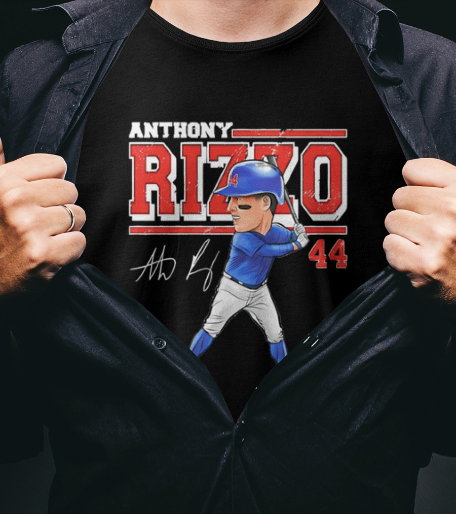 Anthony Rizzo 44 Baseball Player Caricature Batting Stance Distressed Signature T-Shirt