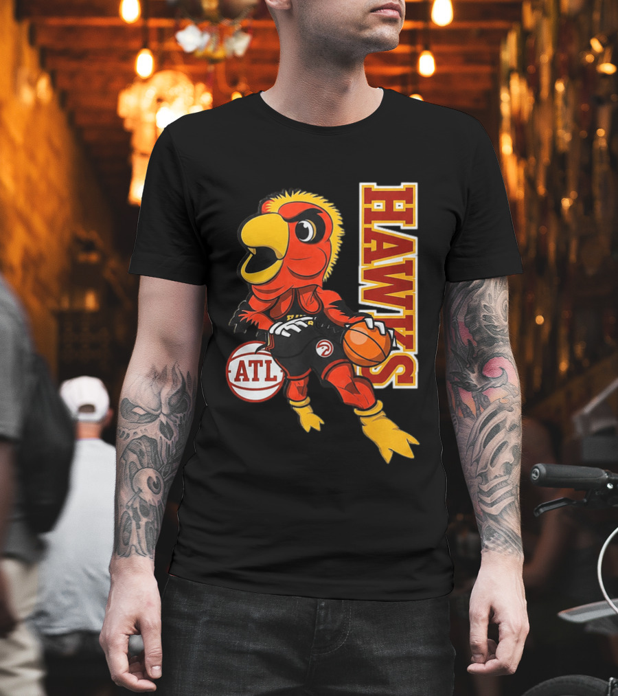 Hawks Bird Holding Basketball With ATL T-Shirt