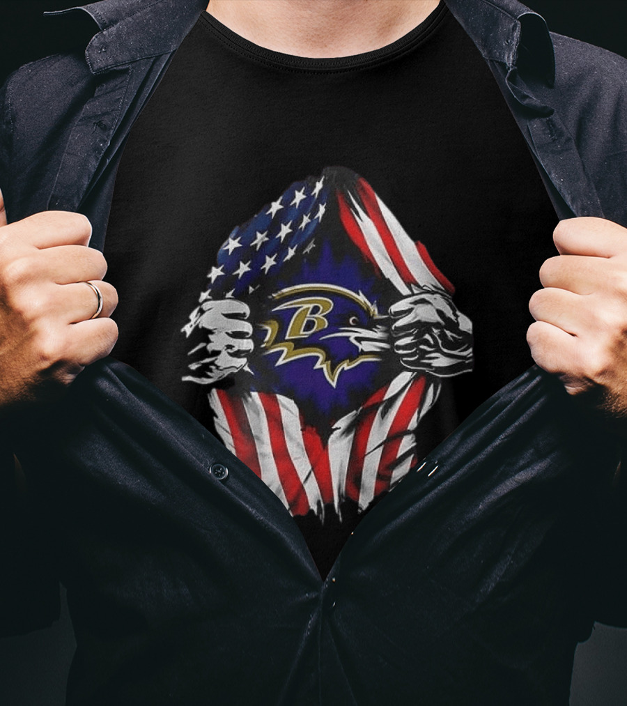 Baltimore Ravens American Flag Superman T-Shirt