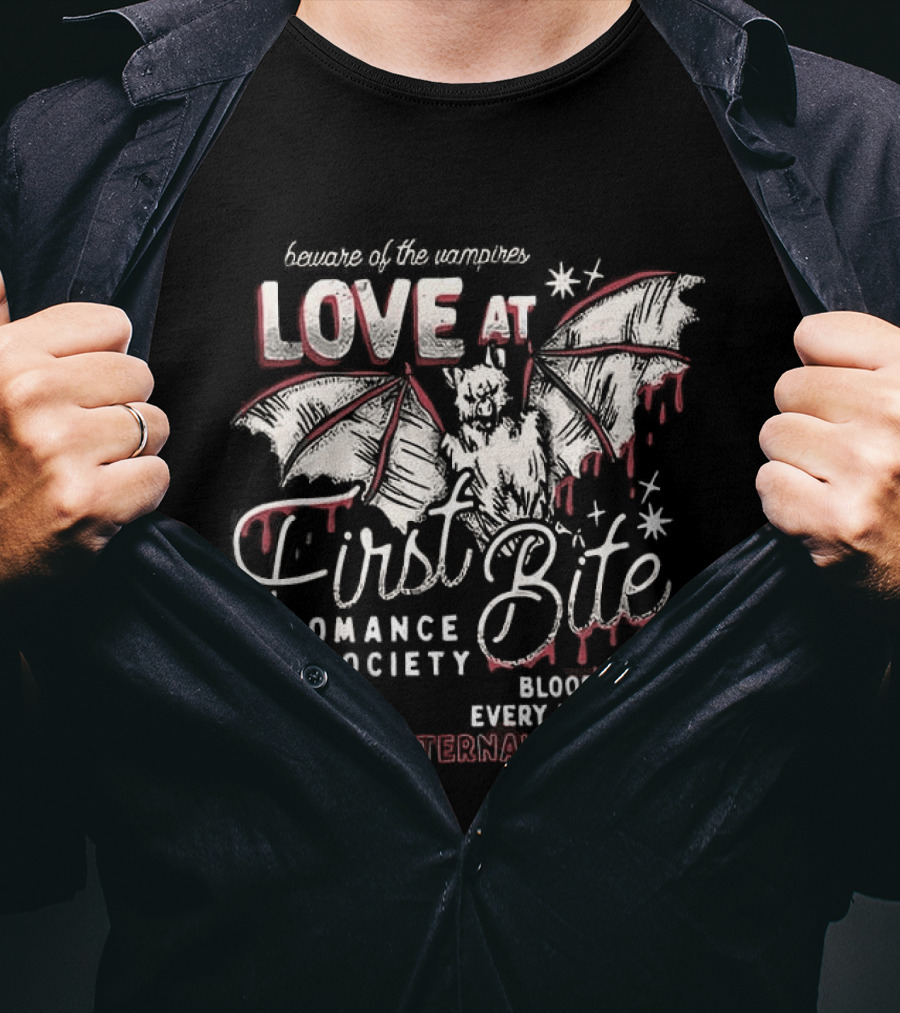 Beware Of The Vampires Love At First Bite Romance Society Blood Drive Every Weekend Eternal Member T-Shirt