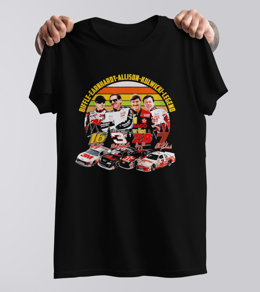 Biffle Earnhardt Allison Kulwicki NASCAR Legends 3M Valvoline Hooters Racing Cars T-Shirt