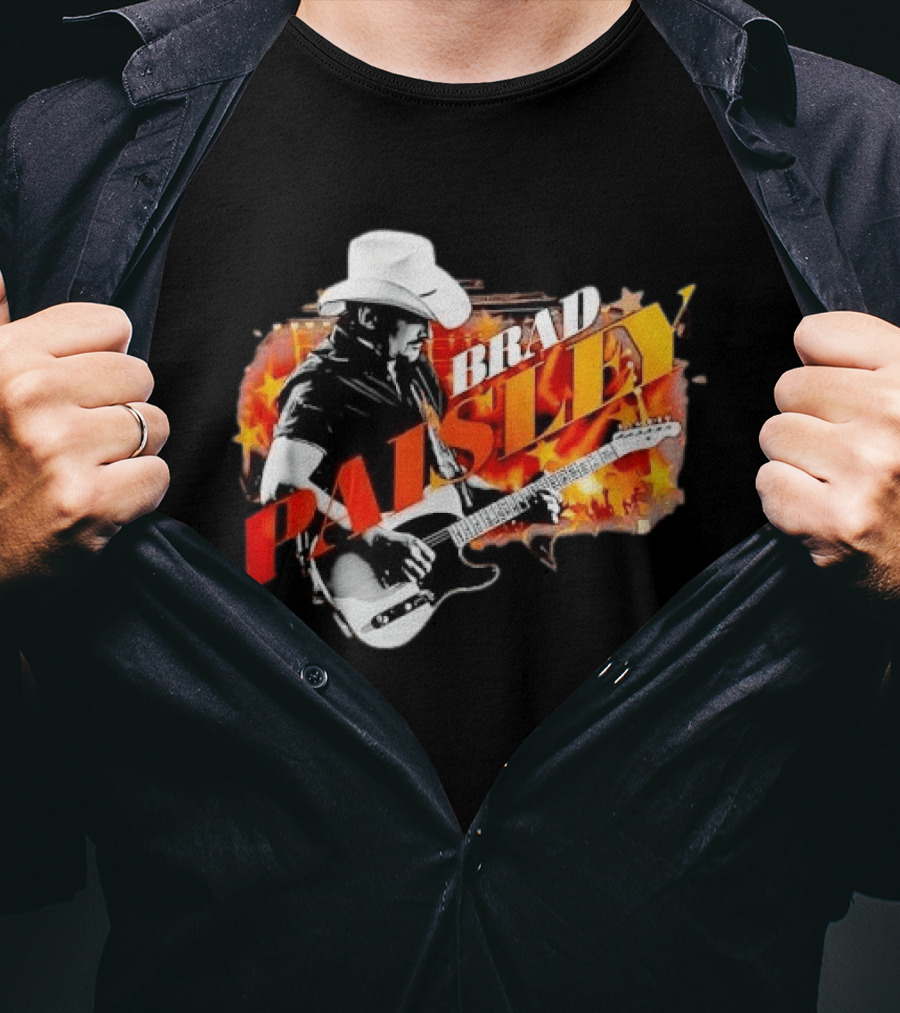 Brad Paisley Cowboy Hat Electric Guitar Musician Scene T-Shirt