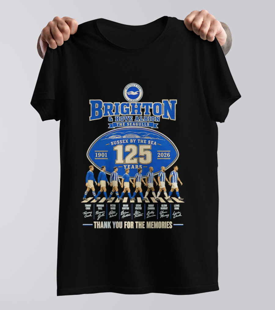 Brighton And Hove Albion The Seagulls Sussex By The Sea 125 Years 1901 2026 Thank You For The Memories T-Shirt