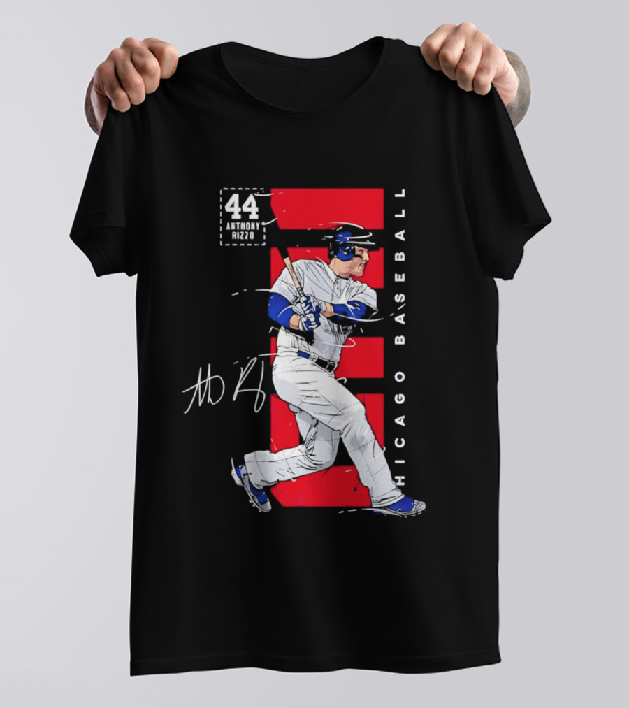 Chicago Baseball 44 Anthony Rizzo Swinging White And Red T-Shirt