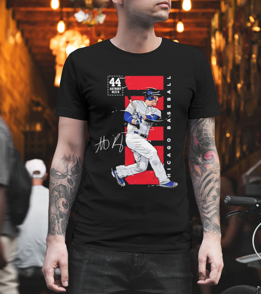 Chicago Baseball 44 Anthony Rizzo Swinging White And Red T-Shirt