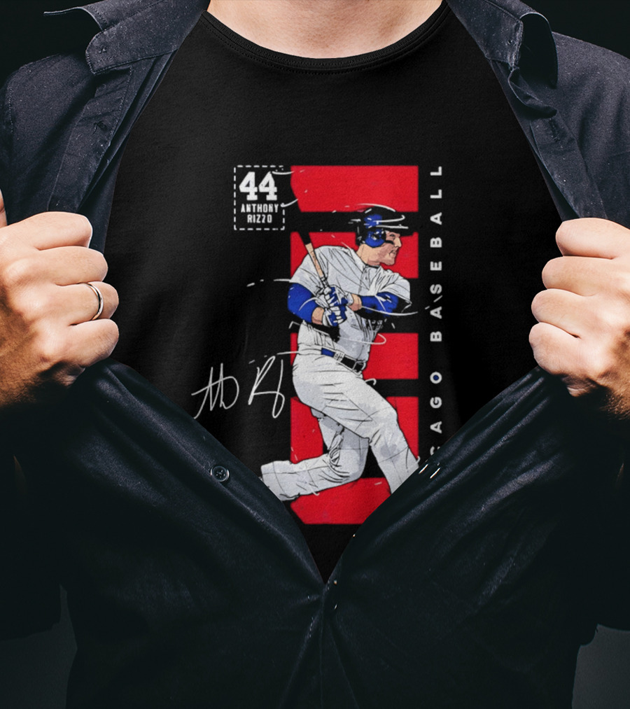 Chicago Baseball 44 Anthony Rizzo Swinging White And Red T-Shirt