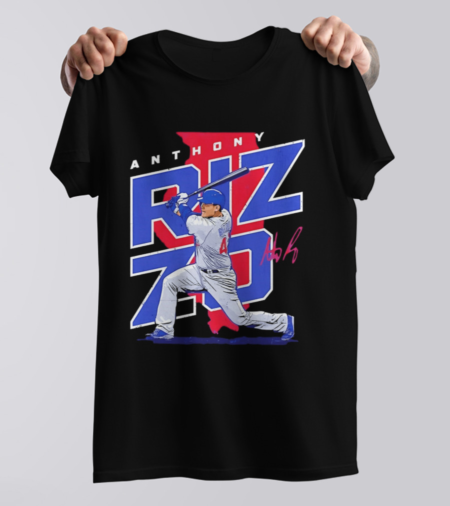 Anthony Rizzo 44 Chicago Cubs Batting Illinois Map T-Shirt