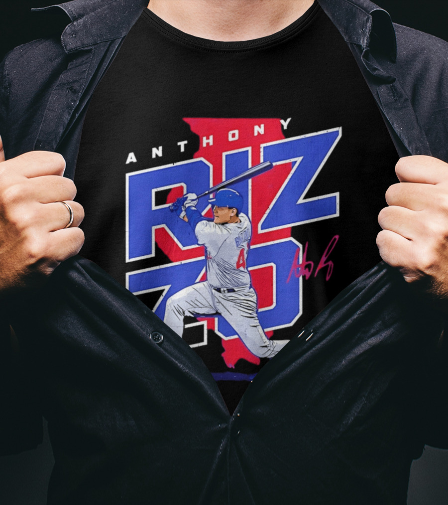 Anthony Rizzo 44 Chicago Cubs Batting Illinois Map T-Shirt