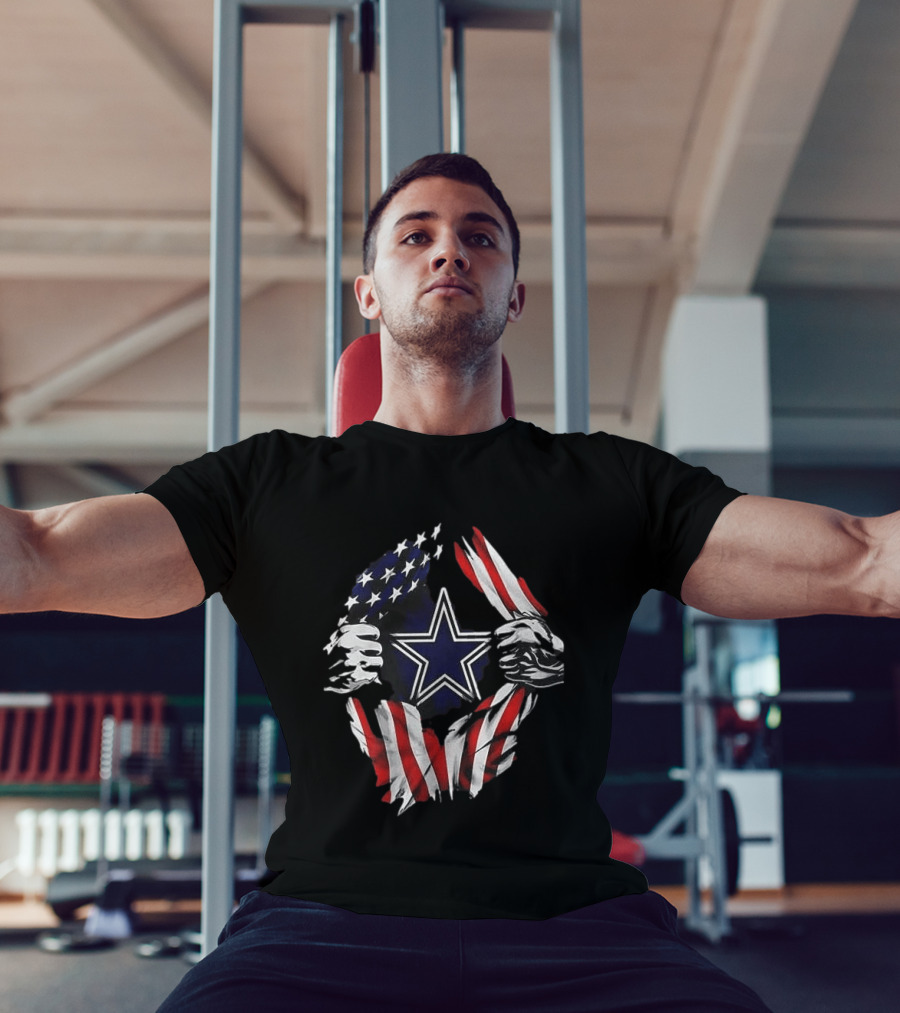 Dallas Cowboys Star American Flag Superman Skull Cap Backwards T-Shirt