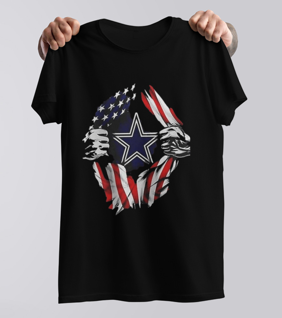 Dallas Cowboys Star American Flag Superman Skull Cap Backwards T-Shirt