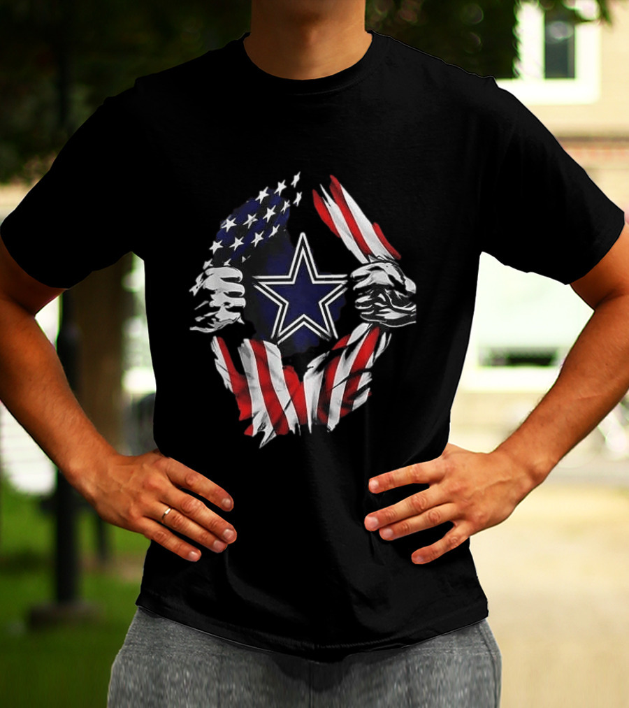 Dallas Cowboys Star American Flag Superman Skull Cap Backwards T-Shirt