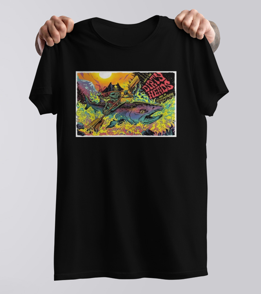 Dirty Heads Aug 13 2026 Skeleton Pirate Riding Fish White River Amphitheatre Auburn WA T-Shirt
