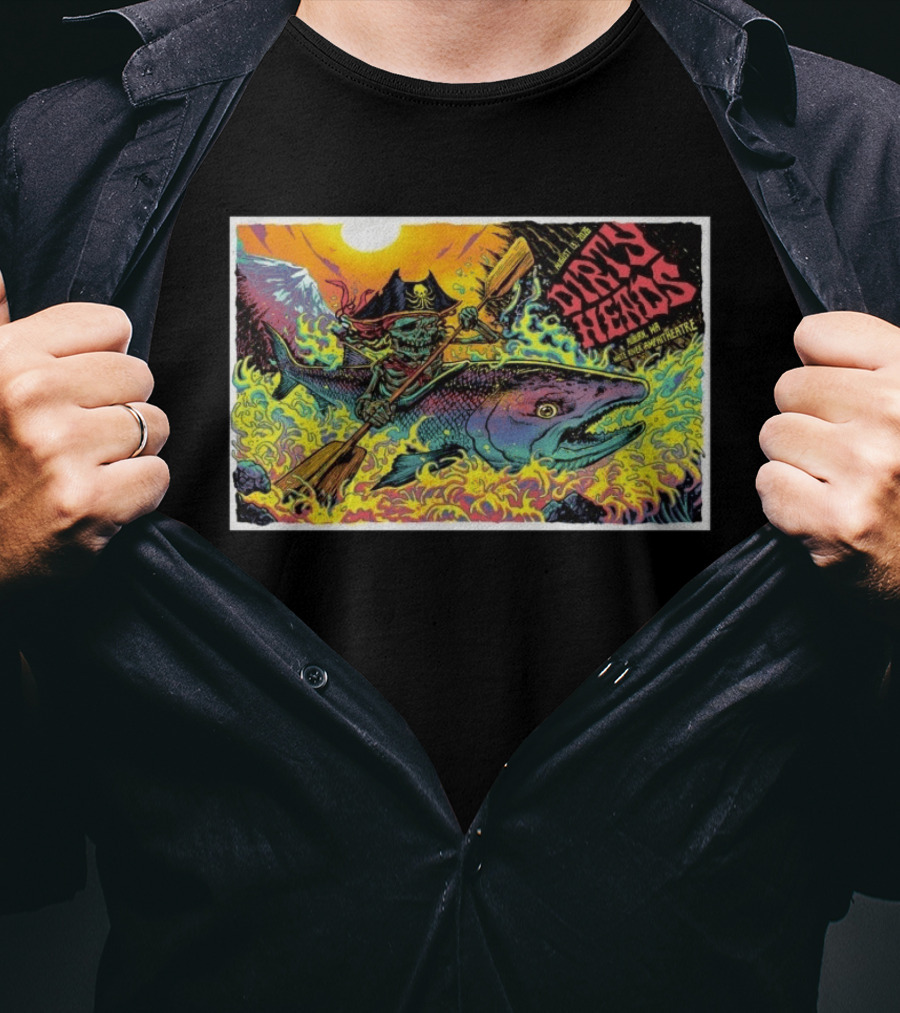Dirty Heads Aug 13 2026 Skeleton Pirate Riding Fish White River Amphitheatre Auburn WA T-Shirt