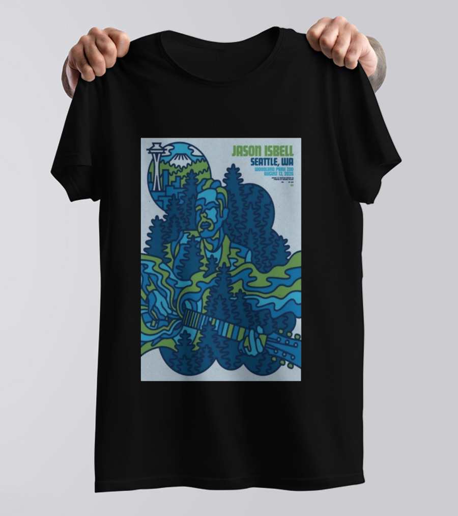 Jason Isbell Seattle WA Woodland Park Zoo August 13 2026 Concert With Space Needle And Mt Rainier T-Shirt