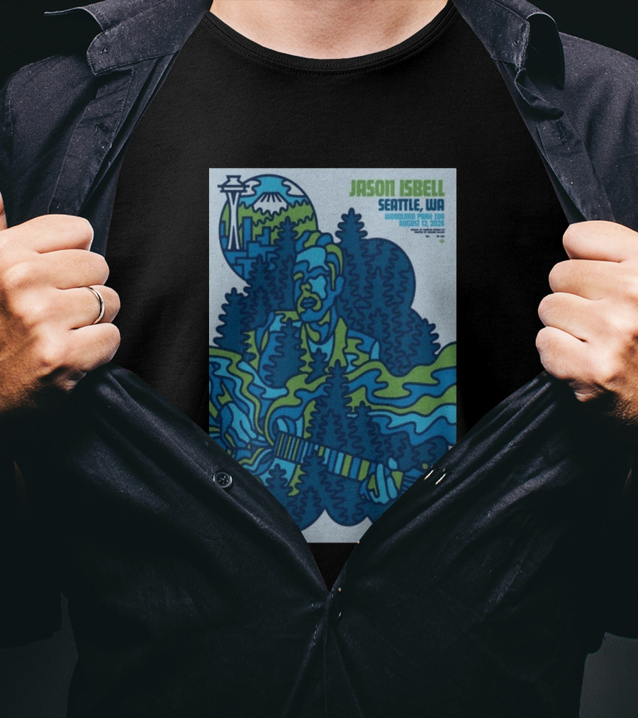 Jason Isbell Seattle WA Woodland Park Zoo August 13 2026 Concert With Space Needle And Mt Rainier T-Shirt