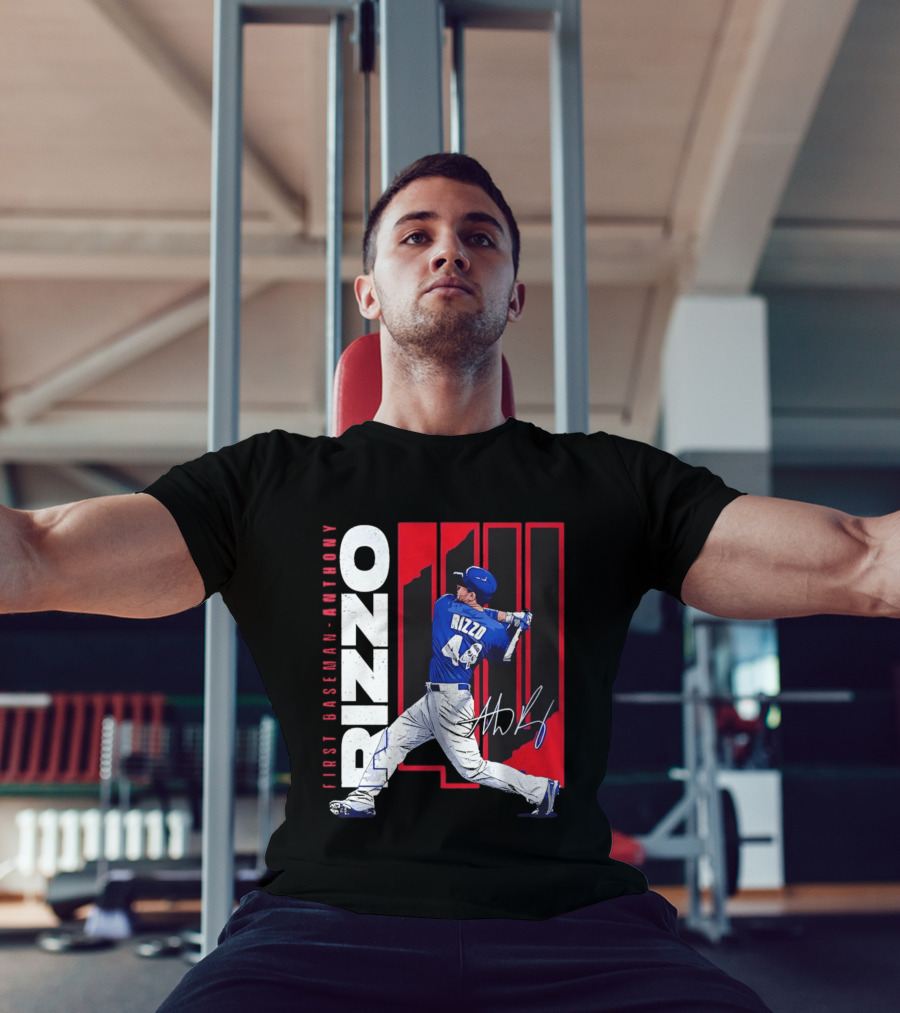 First Baseman Anthony Rizzo Swinging Action 44 Distressed T-Shirt