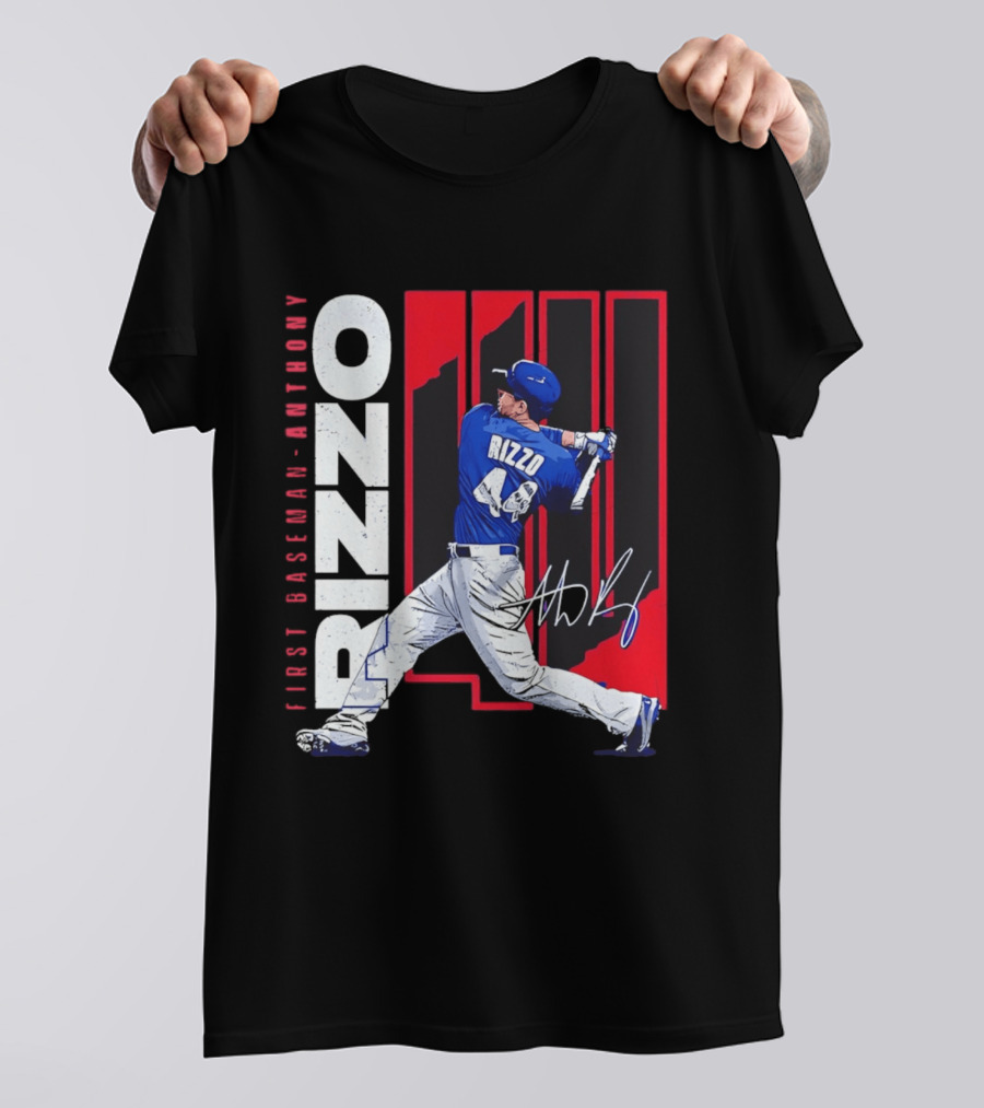 First Baseman Anthony Rizzo Swinging Action 44 Distressed T-Shirt